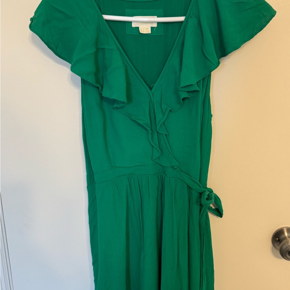 Anthropologie Green Ruffled Wrap Midi Dress